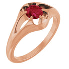 Ruby belcher-set cocktail ring in 14K rose gold, handmade with recycled gold and eco-friendly gemstones.