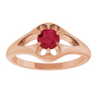 Ruby belcher-set cocktail ring in 14K rose gold, handmade with recycled gold and eco-friendly gemstones.