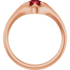 Ruby belcher-set cocktail ring in 14K rose gold, handmade with recycled gold and eco-friendly gemstones.