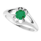 Emerald belcher-set cocktail ring in 14K white gold, handmade with recycled gold and eco-friendly gemstones.