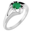 Emerald belcher-set cocktail ring in 14K white gold, handmade with recycled gold and eco-friendly gemstones.