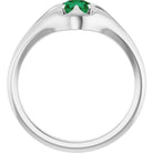 Emerald belcher-set cocktail ring in 14K white gold, handmade with recycled gold and eco-friendly gemstones.