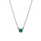 14K white gold Emerald necklace, 14K white gold Emerald solitaire necklace, 14K white gold Emerald birthstone necklace