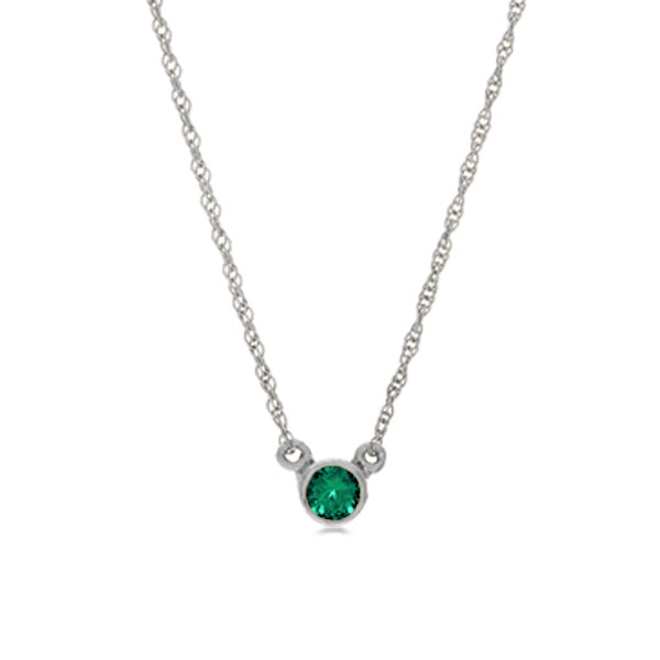 14K white gold Emerald necklace, 14K white gold Emerald solitaire necklace, 14K white gold Emerald birthstone necklace