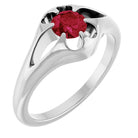 Ruby belcher-set cocktail ring in 14K white gold, handmade with recycled gold and eco-friendly gemstones.