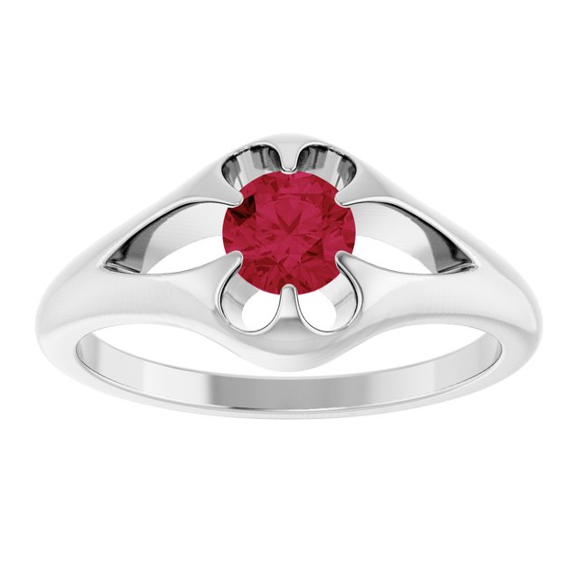 Ruby belcher-set cocktail ring in 14K white gold, handmade with recycled gold and eco-friendly gemstones.