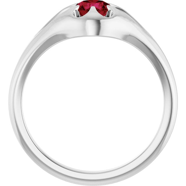 Ruby belcher-set cocktail ring in 14K white gold, handmade with recycled gold and eco-friendly gemstones.