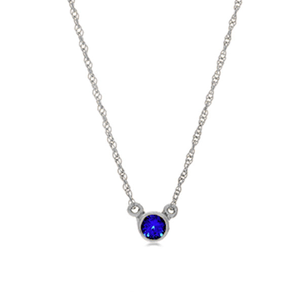 14K white gold Sapphire necklace, 14K white gold Sapphire solitaire necklace, 14K white gold Sapphire birthstone necklace