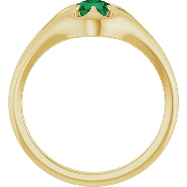 Emerald belcher-set cocktail ring in 14K yellow gold, handmade with recycled gold and eco-friendly gemstones.