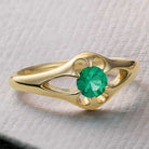 Emerald belcher-set cocktail ring in 14K yellow gold, handmade with recycled gold and eco-friendly gemstones.