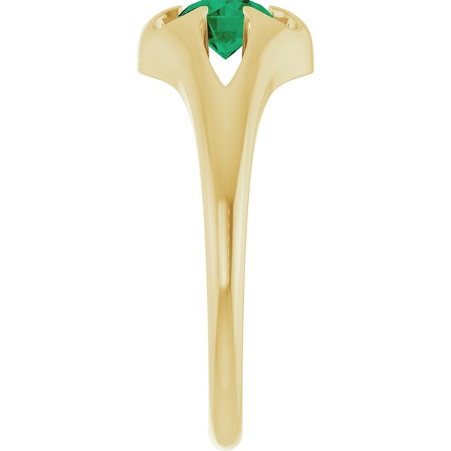 Emerald belcher-set cocktail ring in 14K yellow gold, handmade in the US.