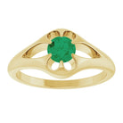 Emerald belcher-set cocktail ring in 14K yellow gold, handmade with recycled gold and eco-friendly gemstones.