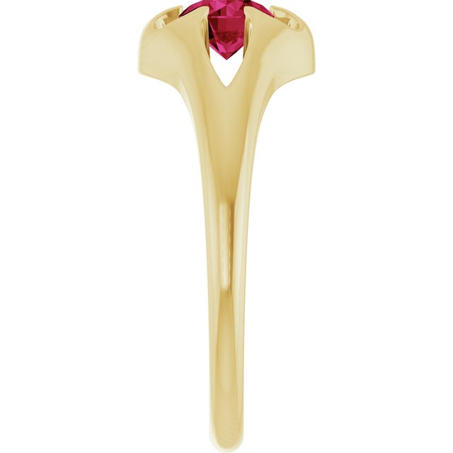 Ruby belcher-set cocktail ring in 14K yellow gold, handmade with recycled gold and eco-friendly gemstones.