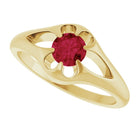 Ruby belcher-set cocktail ring in 14K yellow gold, handmade with recycled gold and eco-friendly gemstones.
