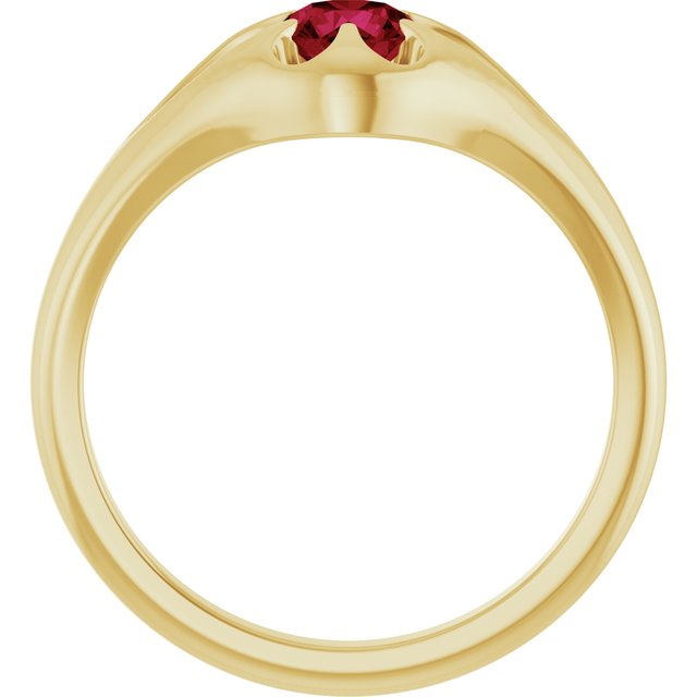 Ruby belcher-set cocktail ring in 14K yellow gold, handmade with recycled gold and eco-friendly gemstones.