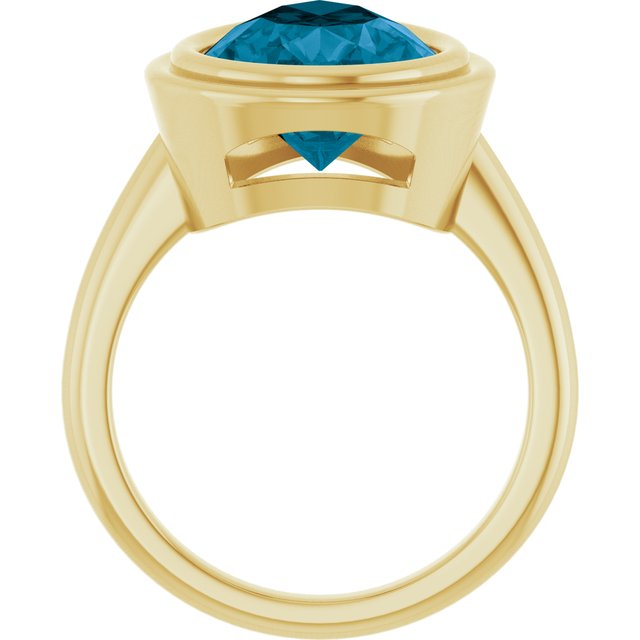 Large London blue topaz gemstone ring, bezel-set in sustainable 10K gold