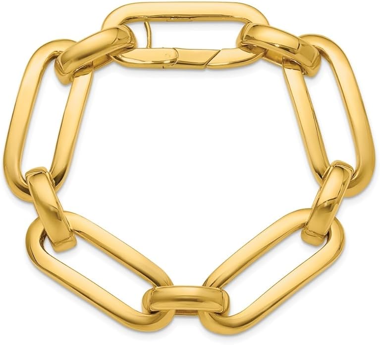 18K yellow gold link bracelet on display.