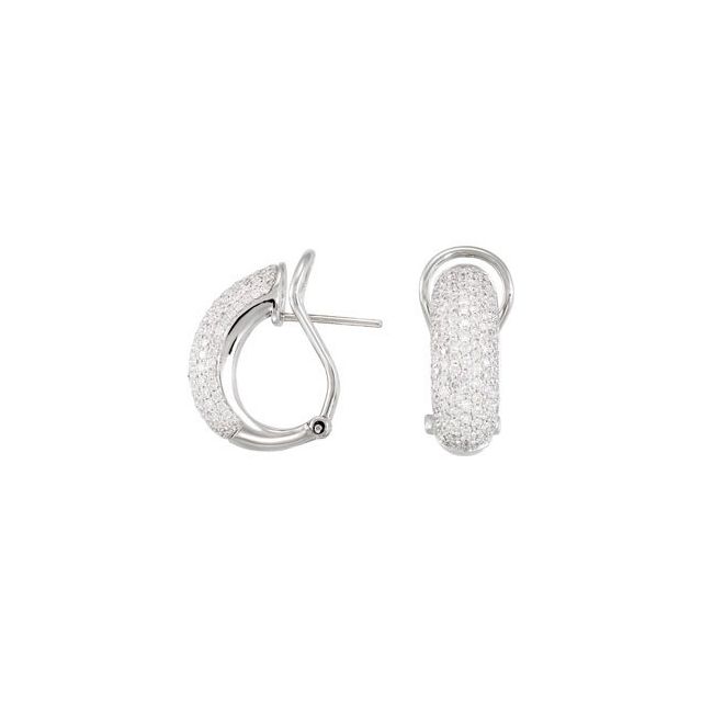 Pavé diamond hoop earrings in 14K white gold, angled view showing continuous sparkle