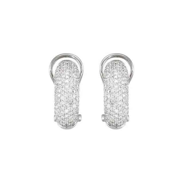 Pavé diamond hoop earrings in 14K white gold, side profile showing thickness