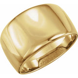 Wide cigar band ring in 14K yellow gold with smooth low-profile design