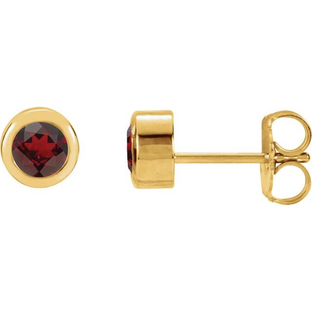 14K yellow gold Garnet Bezel-Set Birthstone Stud Earrings,14K yellow gold Garnet earrings