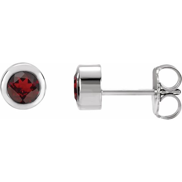 14K white gold Garnet Bezel-Set Birthstone Stud Earrings,14K white gold Garnet earrings