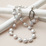 32 inch baroque pearl rope necklace with diamond clasp
