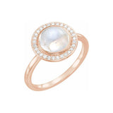Moonstone cocktail ring in 14K rose gold with diamond halo rose gold variant--14K-rose-gold