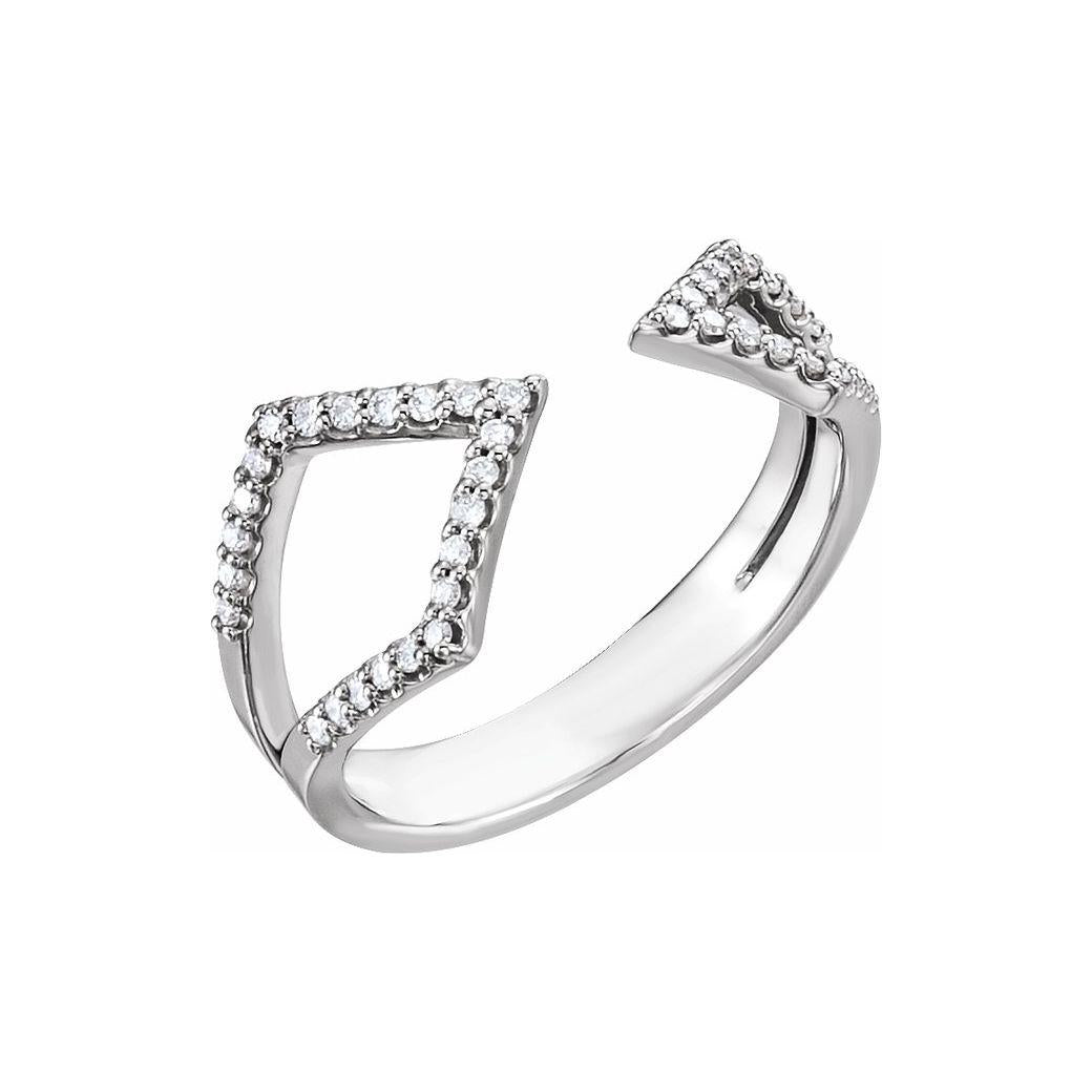 Geometric diamond bypass ring in 14K gold with pave diamonds, front view white gold variant--14K-white-gold
