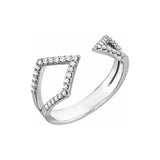 Geometric diamond bypass ring in 14K gold with pave diamonds, front view white gold variant--14K-white-gold