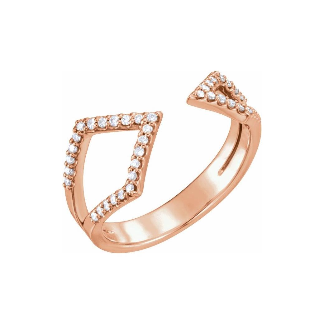 Geometric diamond bypass ring in 14K gold, on-hand styling view rose gold variant--14K-rose-gold