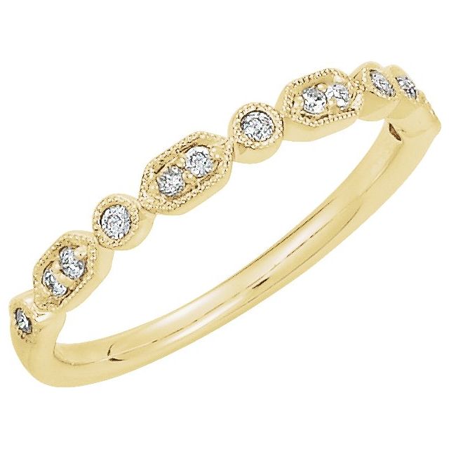 Milgrain diamond band in 14K gold with 1/8CT natural diamonds, front view variant--14K-yellow-gold