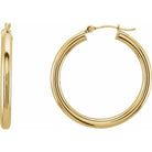 Polished 14K gold 3mm wide tube hoop earrings