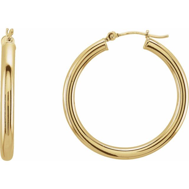 Polished 14K gold 3mm wide tube hoop earrings