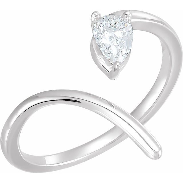 14K white gold diamond swirl ring with pear shaped diamond