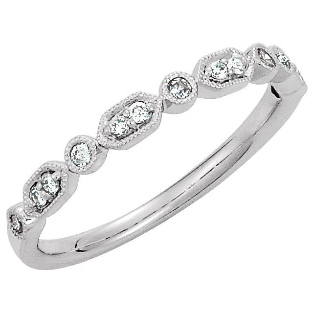 Milgrain diamond stacking band, close-up of diamond and milgrain detail variant--14K-white-gold