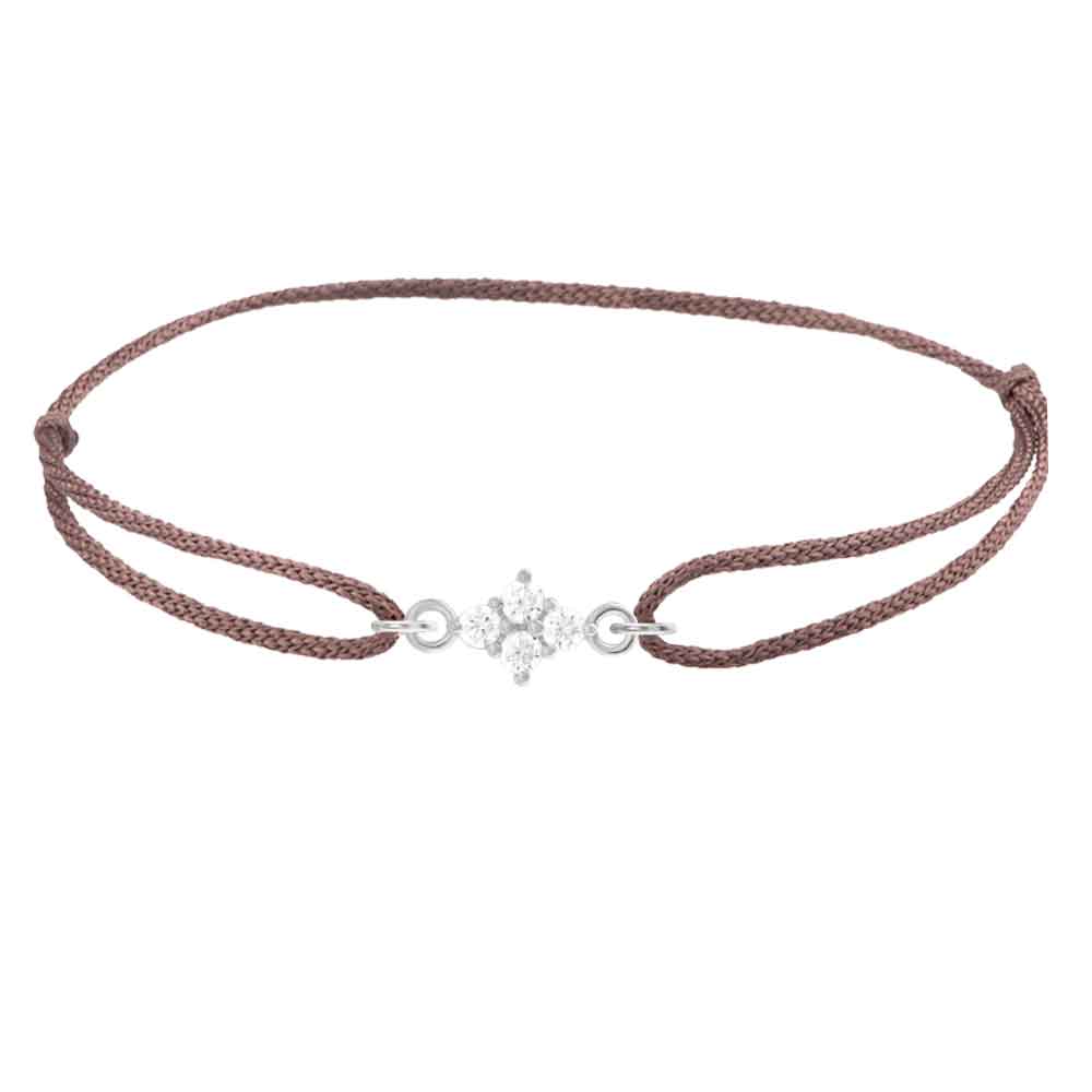Silks cluster diamond bracelet in 14K gold on waterproof silk cord white gold variant--14K-white-gold