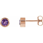 14K rose gold Amethyst Bezel-Set Birthstone Stud Earrings,14K rose gold Amethyst earrings