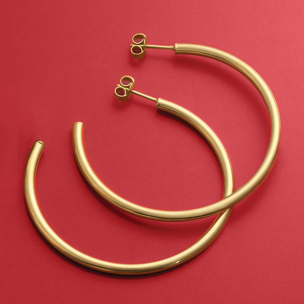 Post hoop earrings in 14K yellow gold, front view