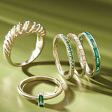 Shorty stackable diamond band in 14K gold, side profile