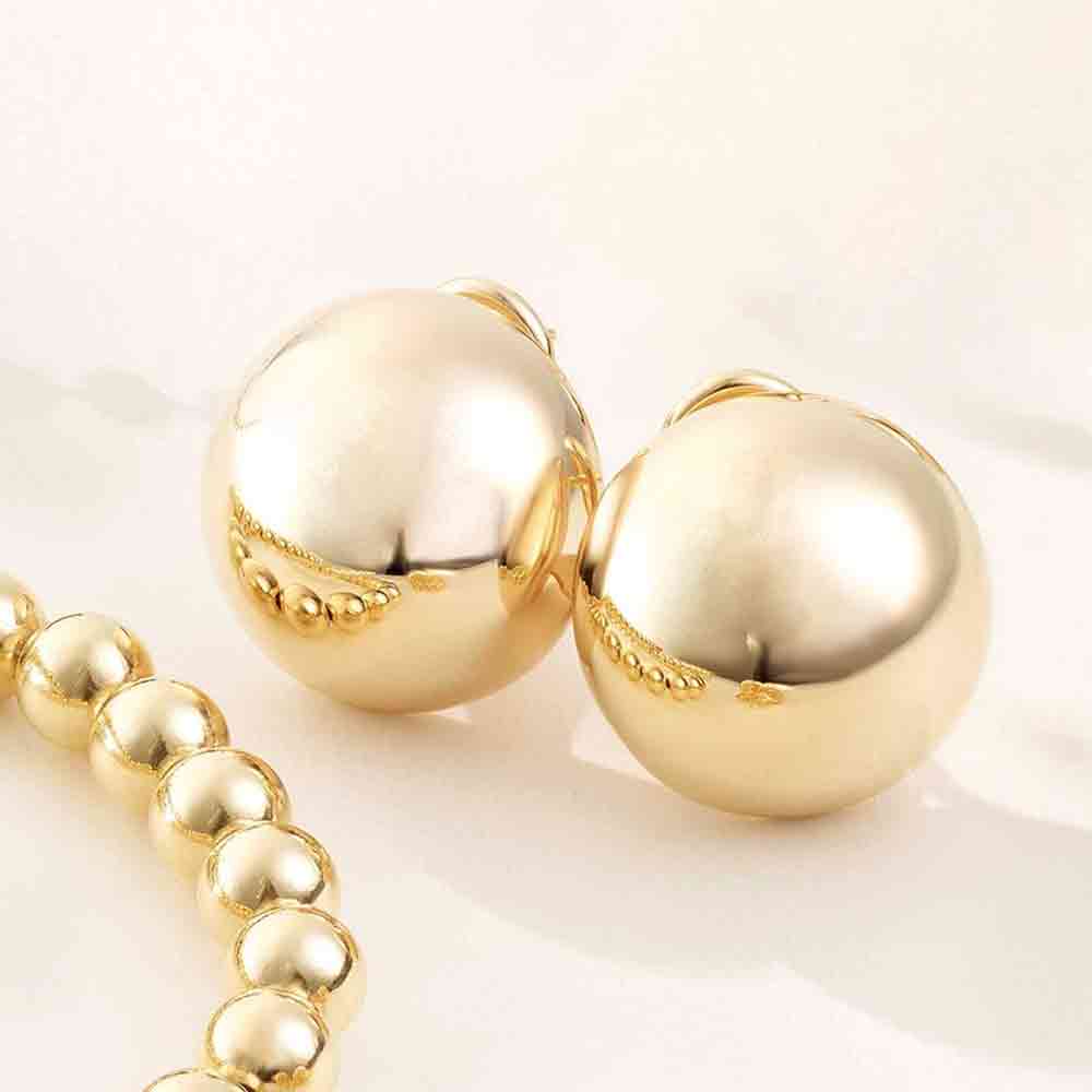 18mm button earrings in solid 14k gold