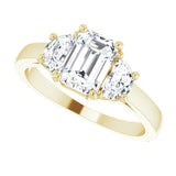 Three-stone half-moon engagement ring in 14K gold, diamond center, front view variant--Emerald variant--1CT variant--14K-yellow-gold