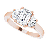 Three-stone half-moon engagement ring in 14K gold, diamond center, side profile variant--Emerald variant--1CT variant--14K-rose-gold