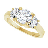 Three-stone half-moon engagement ring in 14K gold, diamond center, front view variant--Round variant--1CT variant--14K-yellow-gold