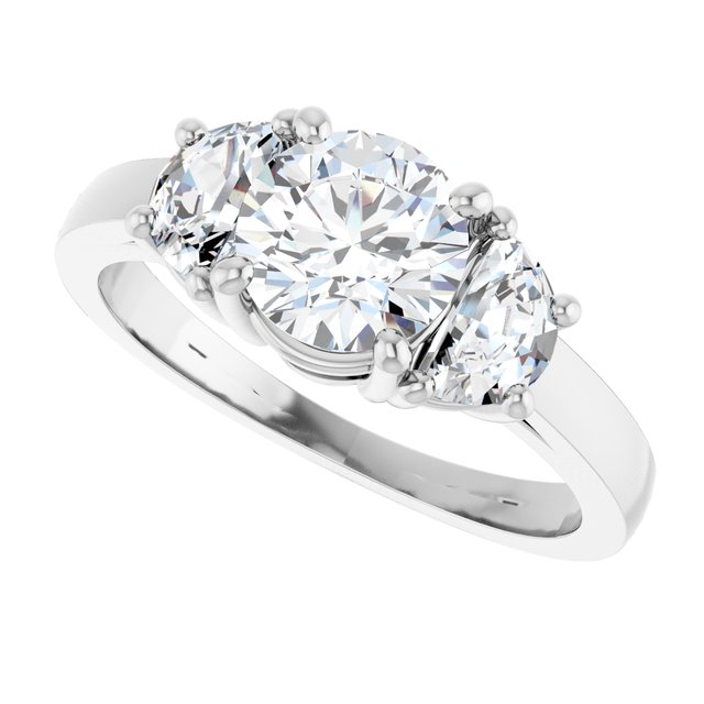Three-stone half-moon engagement ring in 14K gold, diamond center, in packaging variant--Round variant--1CT variant--14K-white-gold