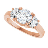 Three-stone half-moon engagement ring in 14K gold, diamond center, side profile variant--Round variant--1CT variant--14K-rose-gold