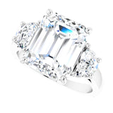 Three-stone half-moon engagement ring in 14K gold, diamond center, in packaging variant--Emerald variant--5CT variant--14K-white-gold