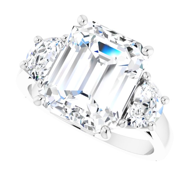 Three-stone half-moon engagement ring in 14K gold, diamond center, in packaging variant--Emerald variant--5CT variant--14K-white-gold