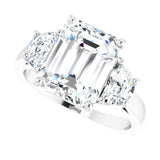 Three-stone half-moon engagement ring in 14K gold, diamond center, side profile variant--Emerald variant--4CT variant--14K-white-gold