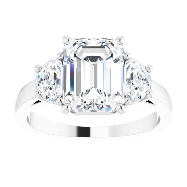 14K White 9x7 mm Emerald Engagement Ring Mounting variant--Emerald variant--3CT variant--14K-white-gold